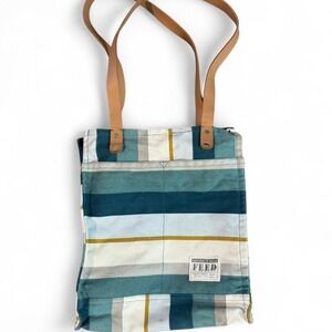 FEED projects coastal stripe canvas market tote bag with faux leather straps